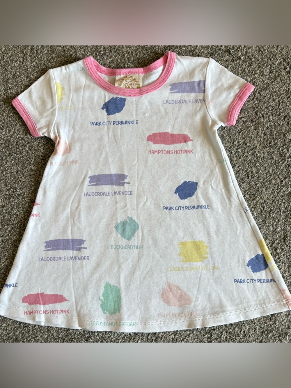 The Beaufort Bonnet Company White Dress with Pink Trim and Pastel Swatches